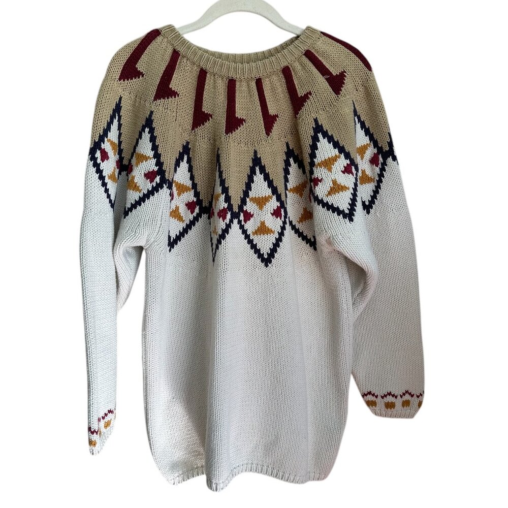 Batya vintage cotton knit crew neck sweater Aztec Southwest Fair Isle size L